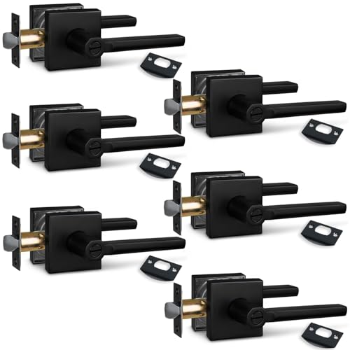Image of NEWBANG (6Pack) Bed /Bath Room Door Lever for Privacy Bathroom and Interior Door Door Lock Handle in Aged Matt Black, HD1601-DB-BK-6P