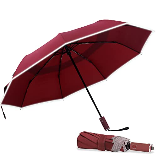 Chinos Paraguas Plegable Antiviento para Hombre y Mujere, Paraguas de Plegado Automático con Doble Toldo Ventilado, Franjas Reflectantes y Apertura/Cierre Automático