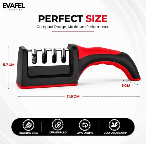 Image of Knife Sharpener, 4-in-1 Professional Kitchen Knife Sharpener Tool, Manual 4-Stage Sharpening System for Straight & Serrated Blades, Stainless Steel Base, Non-Slip Ergonomic Handle
