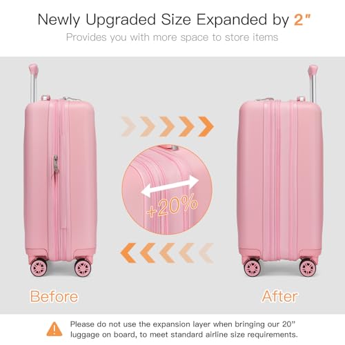 Kono Small 20 Inch Expandable Carry On Luggage with Spinner Wheels & TSA Lock, Scratch and Drop Resistant Hard Shell ABS & PC 22x14x9 Airline Approved Suitcase (Pink) - Thumbnail 5