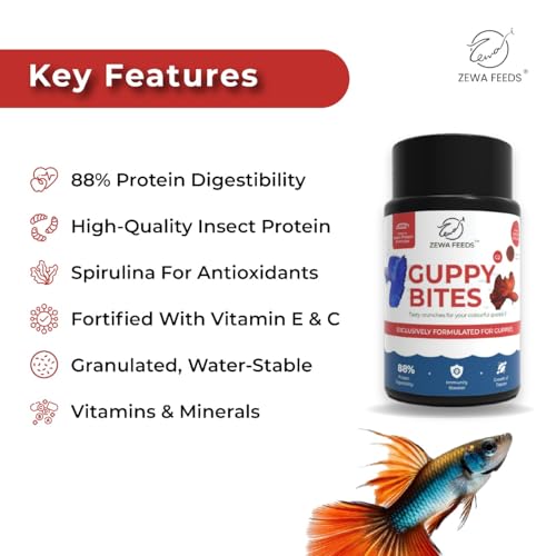 Image of Guppy Bites 45g | High Protein Fish Food for Guppy & Small Fish | Micro Pellets 0.3-0.6 mm | 88% Digestibility | Rapid Growth & Vibrant Color