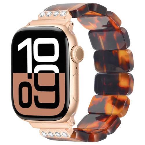 Image of V.R.HOPE Stretchy Resin Apple Watch Band for Series Ultra /10 /9 /8 /7 /SE 38mm 40mm 41mm 42mm Fashion Cute, Lightweight & Flexible, Rectangle Design with iWatch Series 6 /5 /4 /3 /2 /1(Fluorescent White-S)