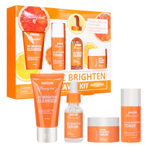 HochoLii Coffret Cadeau Soin Visage à la Vitamine C 4 Pièces – Kit de Voyage avec Nettoyant, Tonique, Sérum, Crème Visage