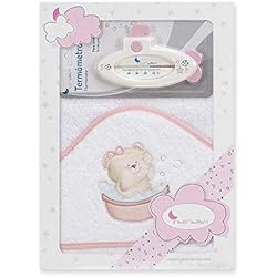 Interbaby T1178-12 - Capa de baño OSITO BAÑERA blanco y rosa con Termómetro, unisex