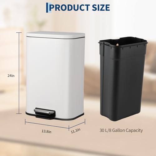 Caneca de basura rectangular de 30L acero inoxidable blanca miniatura 7