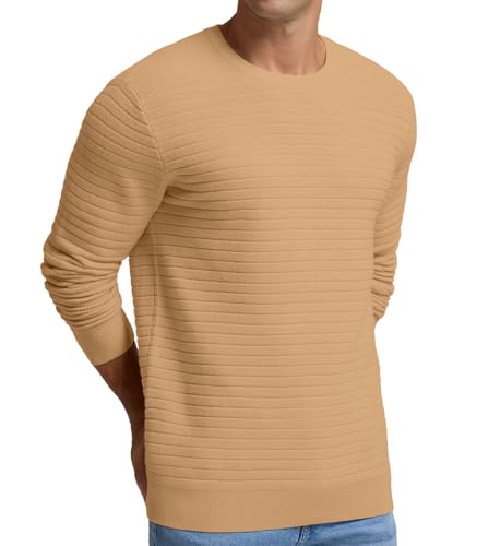 Men's Crewneck Pullover Sweater Solid Knitted Soft Long Sleeve Casual Sweater3