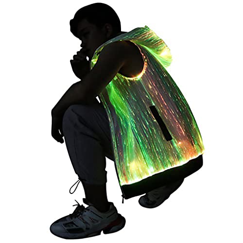 Lumisonata Men's Led Light Up Pullover Hoodies Full Zip Hooded Sleeveless Tank Top-Multicolor,App Control,Smart Wear (L) #TOP3