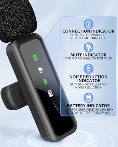 Microfone de lapela 4 em 1 sem fio para iPhone, mini microfone de lapela com redução de ruído/silenc