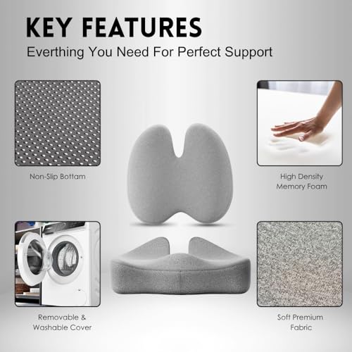 Image of Premium Memory Foam Pro Coccyx Seat Cushion with Lumbar Pillow by ValorX USA | Orthopedic Hip Lower Back Pain Relief Backrest Combo with Washable Cover