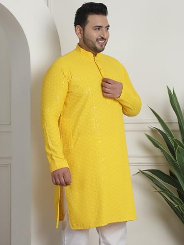 Image of SOJANYA Plus(Since 1958) Men's Cotton Relaxed Fit Straight Radiant Elegance Sequinned Kurta for Navratri, Garba & Puja