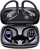 Bluetooth Kopfhörer Sport, In Ear Kabellose Earbuds mit 80h Wiedergabe, Dual LED-Anzeige, Über Ohr-Haken mit Mic, Stereo Klang, Einfache Tastensteuerung, Sport Kopfhörer für joggen, Workout & Fitness
