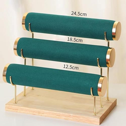 Image of Wooden Metal 3 Roll Cream Gold Metal Chrome Finished Wooden Jewellery Display Stand