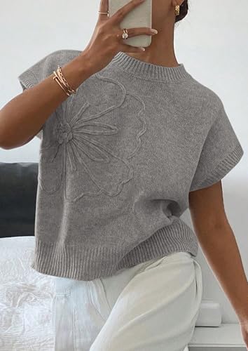PRETTYGARDEN Women's 2026 Spring Sweater Vest Trendy Flower Knit Short Sleeve Cute Pullover Tank Tops Summer Fashion Clothing - Image 3