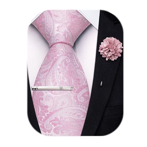 Image of Hi-Tie 63 inches Striped Paisley Extra Long Ties for Men Silk Necktie with Lapel Pin Tie Clip Big and Tall Men Formal Wedding