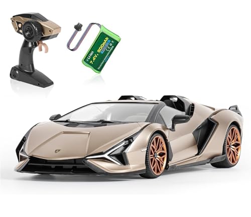 MIEBELY Lamborghini Remote Control Car, 1:16 Scale Lambo Toy Car 7.4V 500mAh Officially Licensed 12Km/h Rc Cars with Led Light 2.4Ghz Model Car for Adults Boys Girls Birthday Ideas Gift (Champagne) by MIEBELY - Used condition - US$46.81