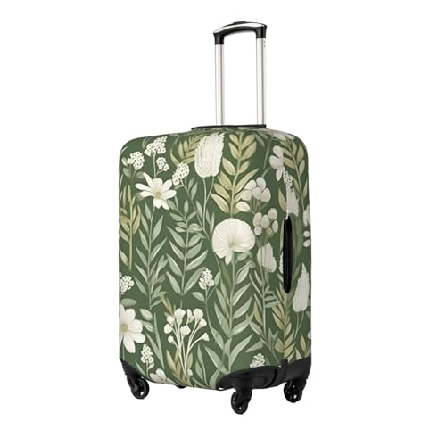 White Flower Green Leaf Luggage Cover Elastic Suitcase Protector Ftis 22-24 Inch Suitcase Cover for Luggage2