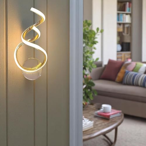 Image of Helix LED Wall Light for Home, Golden Modern Wall Lamp with 3 Color Modes, Warm White, Cool White, Natural White, Decorative Indoor Light, Pack of 1