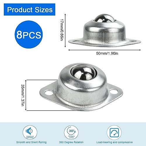 STCRERAG 8 Stück Kugelrollen Möbelrollen Klein Flach Ball Roller Kugellager Transfer Bearing Kohlenstoffstahl Kugelrollenlager Rund Rollen Montiert Lager mit M4*16mm Schrauben für Möbel Förderrolle