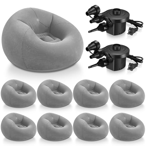 Image of Realspring 9 Pcs Inflatable Bean Bag Chair, Air Pump,Grey | Electric Pump for Inflation, Foldable Blow up Chairs for Outdoor Movie Seating, Portable Sofa for Adults Camping