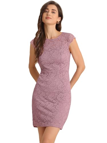 Allegra K Women's Elegant Stretch Knit Cap Sleeve Allover Floral Lace  Bodycon Dress Small Dark Pink at Amazon Women's Clothing store