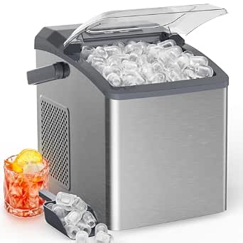 Marsail Ice Makers Countertop, 26 lbs per Day, Fast Ice in 6 Minutes, Self-Cleaning Ice Maker, Compact Countertop Ice Machine for Home, Kitchen/Office/Parties