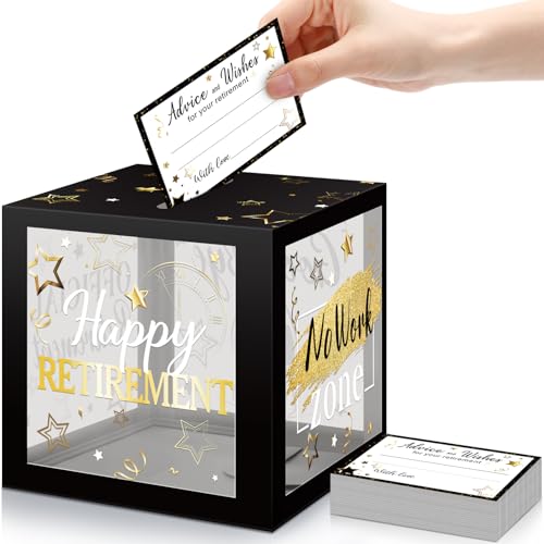Funrous 51 Pcs Retirement Card Box Happy Retirement Party Decorations Well Wishes and Advice Card for Women Men Going Away Party Favors(Black and Grey)
