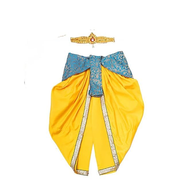 Image of Krishna Dress for Baby Boy Kids(Dhoti,Patka,Mukut,Morpankh,Bansuri,Kamarband,Bajuband,Kundal) Little Krishna Ji Kanha Janmasthmi Costume