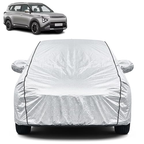 Image of Waterproof Car Cover for Kia Carens Clavis | Dustproof, UV Resistant & Scratch Protection | Soft Cotton Lining | Triple Stitched | Mirror Pockets & Elastic Fit | Silver