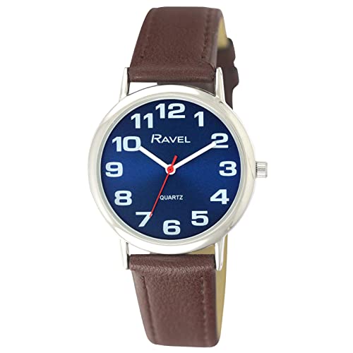 Ravel - Unisex - Armbanduhr mit großen Ziffern - Braun/silbernes Ton/blau Zifferblatt