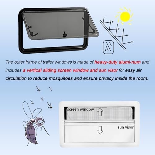 Double Pane RV Emergency Escape Window - Durable Acrylic Concession Window for Campers, Weather-Resistant Design with Trim Rings & Frame, Ideal for Safe Evacuation