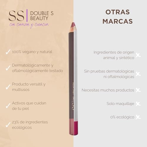 SS| Double S Beauty - Lápiz Perfilador Labios Versátil, Cremoso y Nutritivo | Pintalabios, Colorete y Sombra de Ojos Acabado Ultra Natural Satinado | Lip Liner Labial Fácil y Rápido (Nude Rosado) - imagen 6