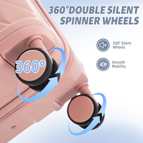 20"/24"/28" 3 pcs/set in ABS Spinner Wheel Luggage, Carry on Suitcase, Matching Color, TSA Combination Lock (Pink)2