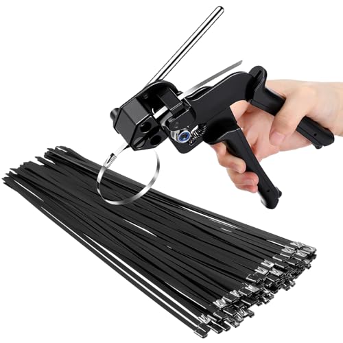Professional Metal Zip Tie Tool Kit with 150 Stainless Steel Zip Ties - 11.8 Inch Heavy-Duty Metal Cable Ties & Fastening/Cutting Cable Tie Plier for Fence, Pipe, Exhaust, Vehicle & Outdoor Use by Leooomap - Used condition - US$23.74