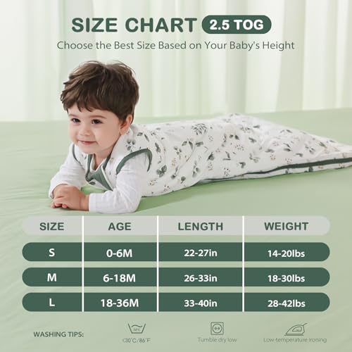 Image of Mosebears Unisex Rayon Made from Bamboo Sleep Sack with 2-Way Zipper,2.5 Tog Baby Winter Sleep Sack(Plant,0-6 Months)