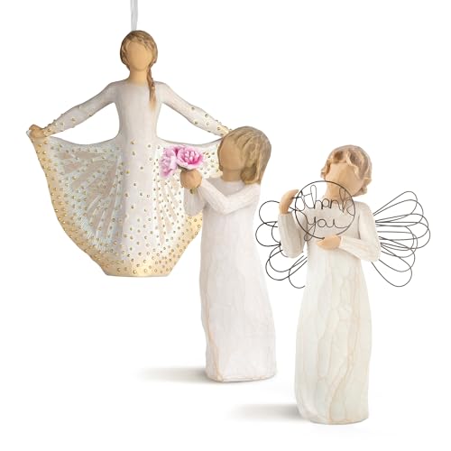 Willow Tree Just for You Angel Figure Plus Thank You Figure Plus Butterfly Ornament Figure, Sculpted...