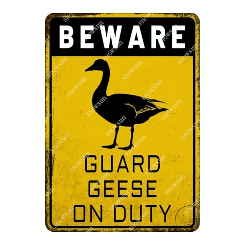 snowsun Beware Guard Geese on Duty Funny Metal Signs Vintage Tin Sign for Home Yard Farm Street Fence Wall Decoration 8×12 Inches