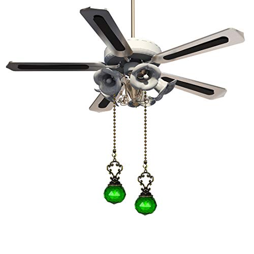 Image of Set of 2 Vintage-Style Green Fan Pull Ceiling Fan Chain Pulls Crystal Prism Ball