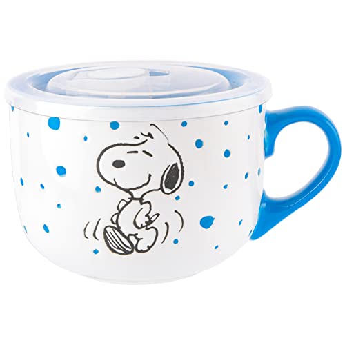 Peanuts Freckled Joy 25Oz. Stoneware Soup Bowls W/Clear Lid, 4-Pack, Assorted Colors #TOP7