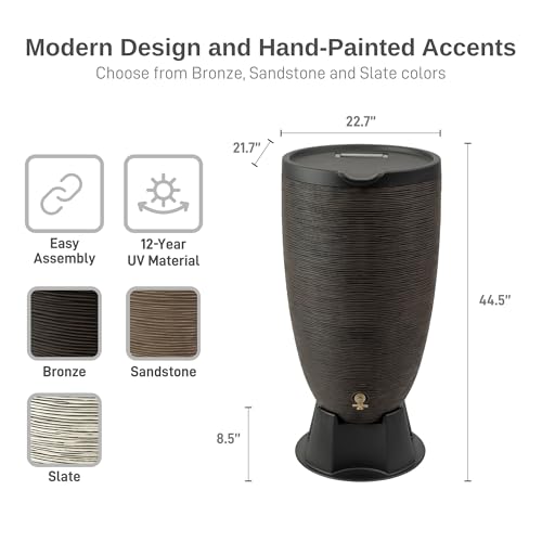 Image of RTS Home Accents 50-Gallon Newport Rain Barrel with Stand and Removable Lid, Bronze Color