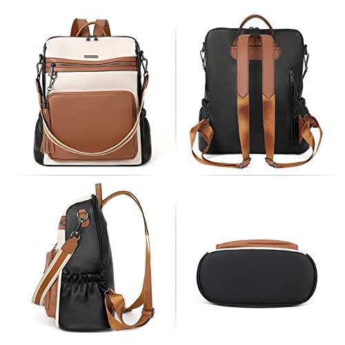 Image of CLUCI Women Backpack Purse Fashion Large, 1-5 Fine Lines Beige With Black Brown, Large