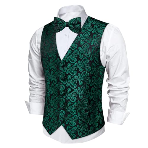 Image of DiBanGu Mens Paisley Suit Waistcoat,Silk Dress Vest and Bowtie Pocket Square Cufflinks with Lapel Pin Set for Wedding Tuxedo