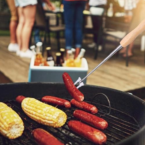 Grillspieße Edelstahl Holzgriff Lang Lagerfeuer Teleskop Ausziehbar Grillgabel Grillzubehör Schaschlikspieße Fleischgabel, Wird Zum Grillen, Lagerfeuer Und Camping, Für Hot Dogs (Menge: 4)