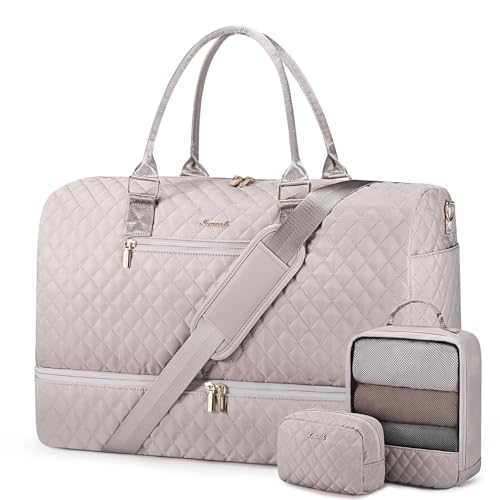 LOVEVOOK Travel Duffle Bag for Women, Weekender Overnight Bags with Shoe Compartment, Carry on Bag with Toiletry Bag, Gym Duffel Bags with Wet Pocket, Hospital Bags for Labor and Delivery 3 Pcs Set