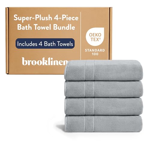 Brooklinen Super-Plush Turkish Cotton Bath Towels - Set of 4 - Cotton, 820 GSM, Highly Absorbent, Machine Washable, Perfect for Home & Bathroom (30' x 58', Smoke Grey)
