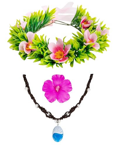 Image of Eybila Princess Costume Accessories Flowers Crown Necklace Hair Clips | Women Hawaii Flower Headband Garland Hairpin Adult Halloween Dress up Party Favors