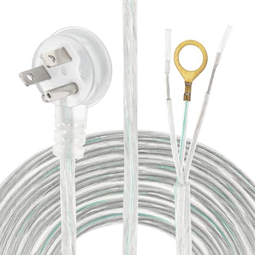 RTNLIT 3-Prong Power Cord, 8ft Clear Indoor Replacement Cable with Right Angle Flat Plug, 18AWG Stripped Ends for Lamp & Device Wiring(8ft, Clear)