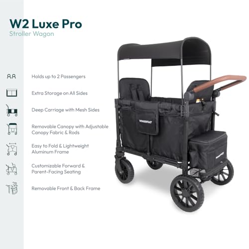 Image of WonderFold W2 Luxe Pro Stroller Wagon, Aluminum Frame, 2 Seater, Jet Black