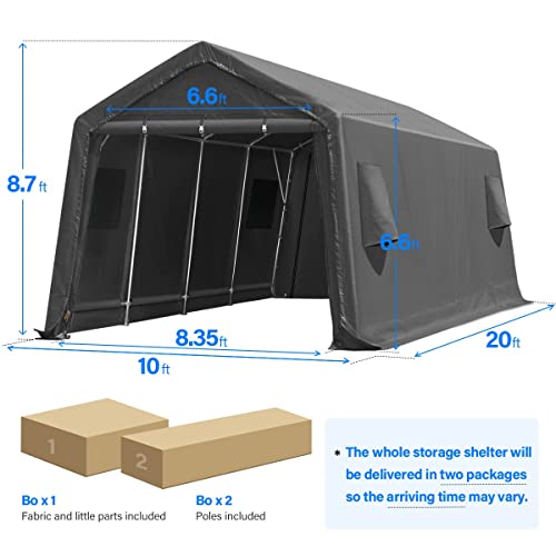 Advance Outdoor 10X20 Ft Carport Heavy Duty Outdoor Patio Anti-Snow Portable Canopy Storage Shelter Shed With 2 Rolled Up Zipper Doors & Vents For Snowmobile Garden Tools, Gray #TOP4