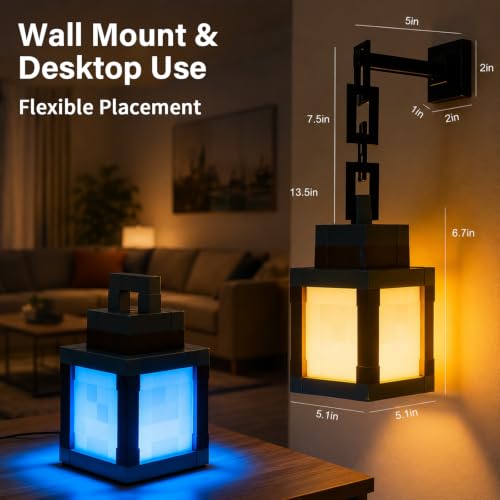 Pixelated Lantern Night Light, 16 Color LED Wall & Table Lamp with Remote Control, Rechargeable Retro Pixel Style Night Light, Decor for Game Room, Kids Room, Ideal Children Birthday Gifts — view 4