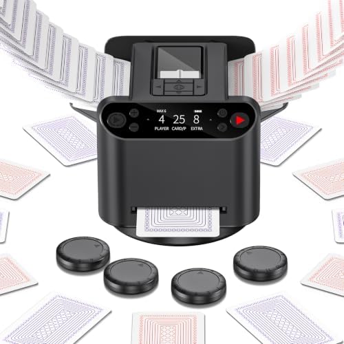 XPAW Automatischer Kartenmischer und Dealer 2-in-1, 2 Deck 360° Rotierende Dealing-Maschine für 12 Spieler, 4 Zeichnungs-Fernbedienungen, Wiederaufladbare Spielkartenmischmaschine